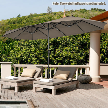15 Feet Patio Double-Sided Umbrella with Hand-Crank System-Brown