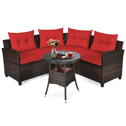 4 Pieces Outdoor Cushioned Rattan Furniture Set-Black