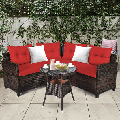 4 Pieces Outdoor Cushioned Rattan Furniture Set-Black