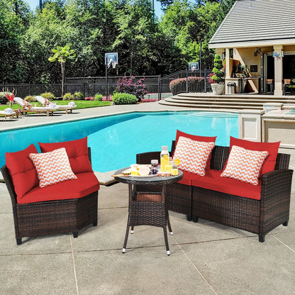 4 Pieces Outdoor Cushioned Rattan Furniture Set-Black
