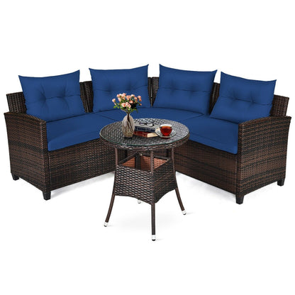 4 Pieces Outdoor Cushioned Rattan Furniture Set-Black