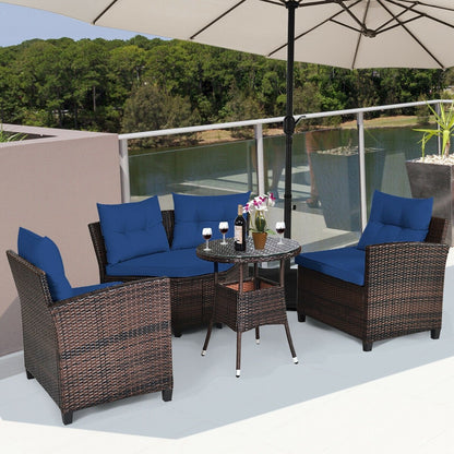 4 Pieces Outdoor Cushioned Rattan Furniture Set-Black