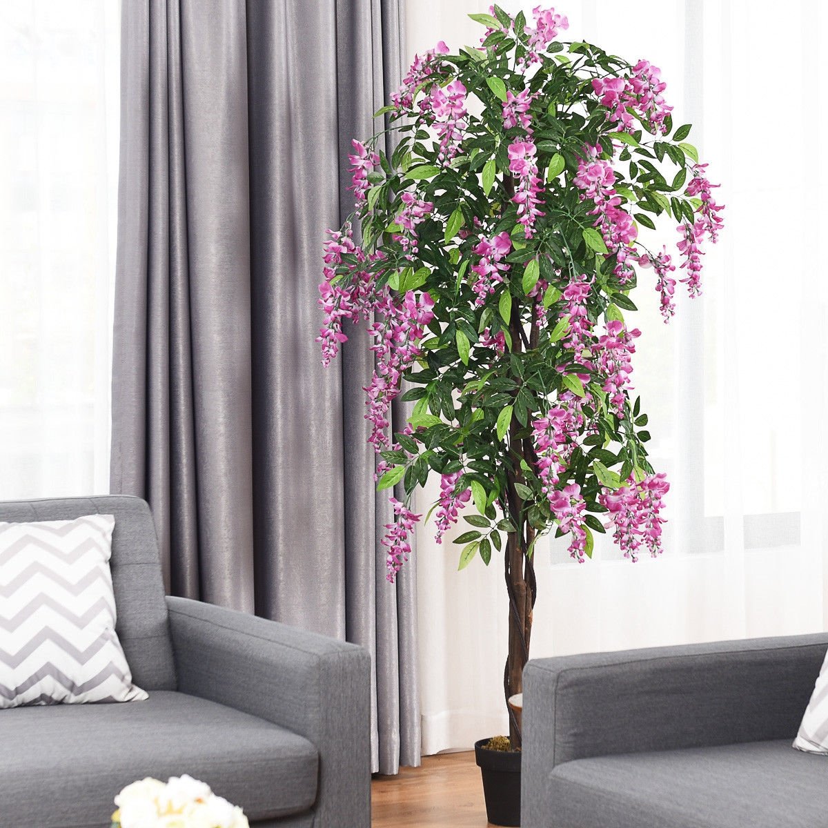 6-Feet Artificial Wisteria Silk Indoor-Outdoor Tree with Adjustable Tree Branche-2 Pieces