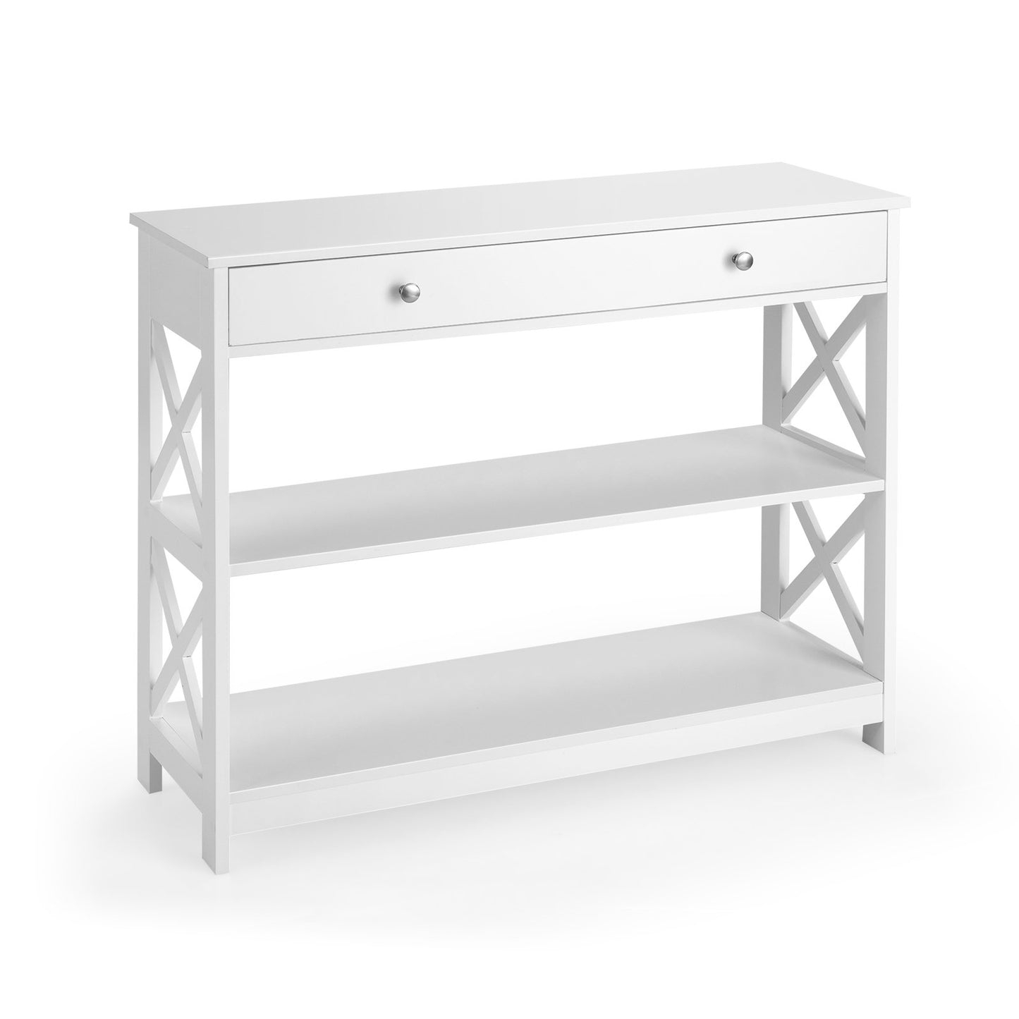 Console Table 3-Tier with Drawer and Storage Shelves-White