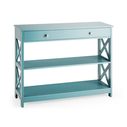 Console Table 3-Tier with Drawer and Storage Shelves-Black