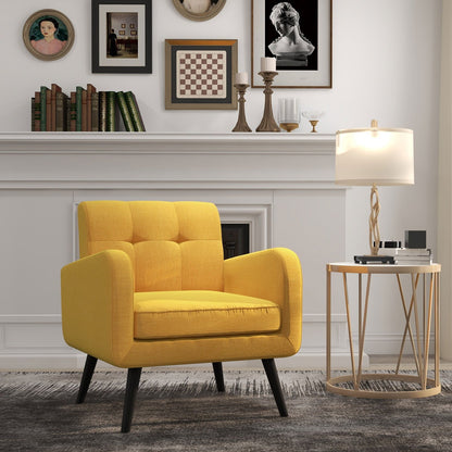 Modern Upholstered Comfy Accent Chair Single Sofa with Rubber Wood Legs-Gray