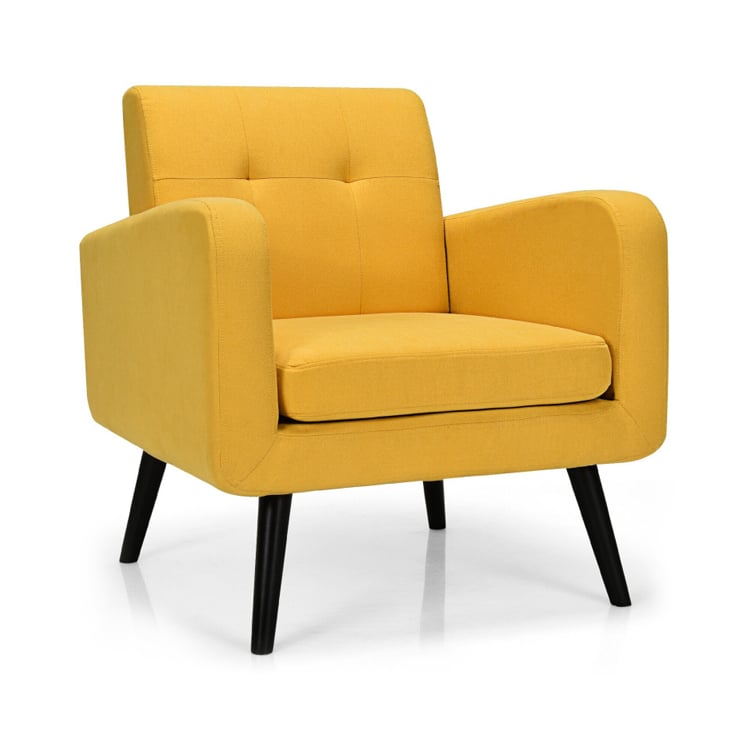 Modern Upholstered Comfy Accent Chair Single Sofa with Rubber Wood Legs-Gray