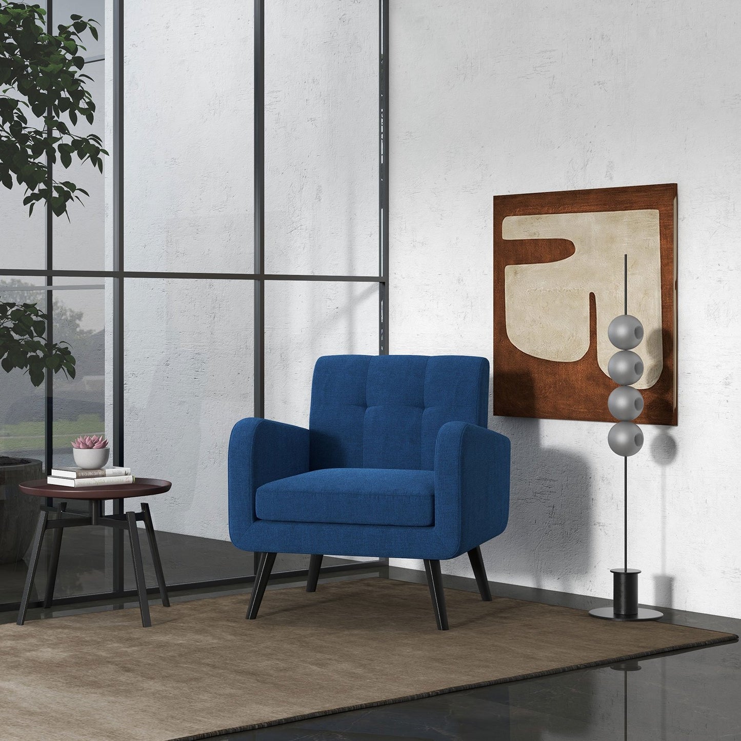 Modern Upholstered Comfy Accent Chair Single Sofa with Rubber Wood Legs-Gray