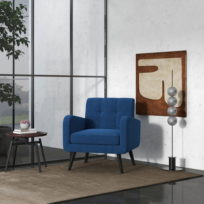 Modern Upholstered Comfy Accent Chair Single Sofa with Rubber Wood Legs-Gray