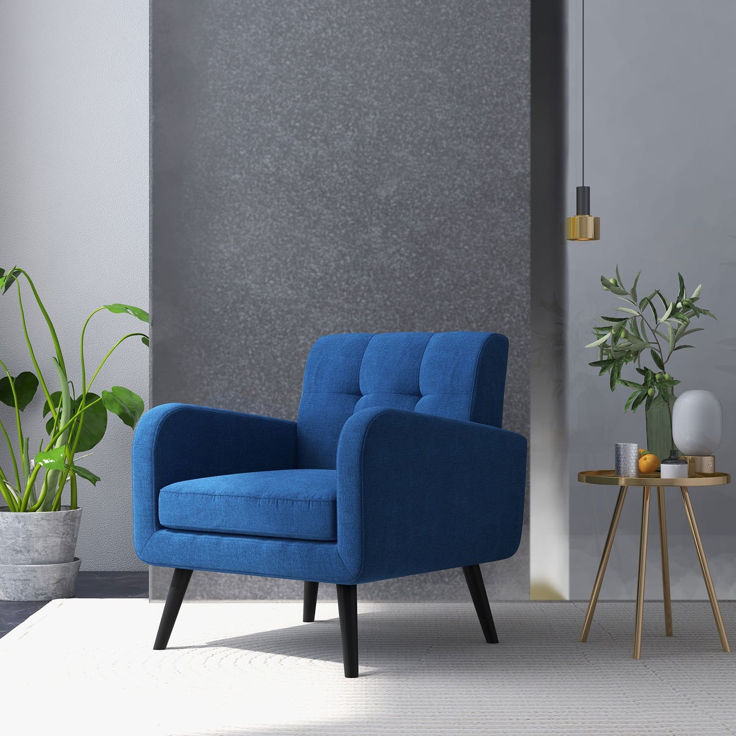 Modern Upholstered Comfy Accent Chair Single Sofa with Rubber Wood Legs-Gray