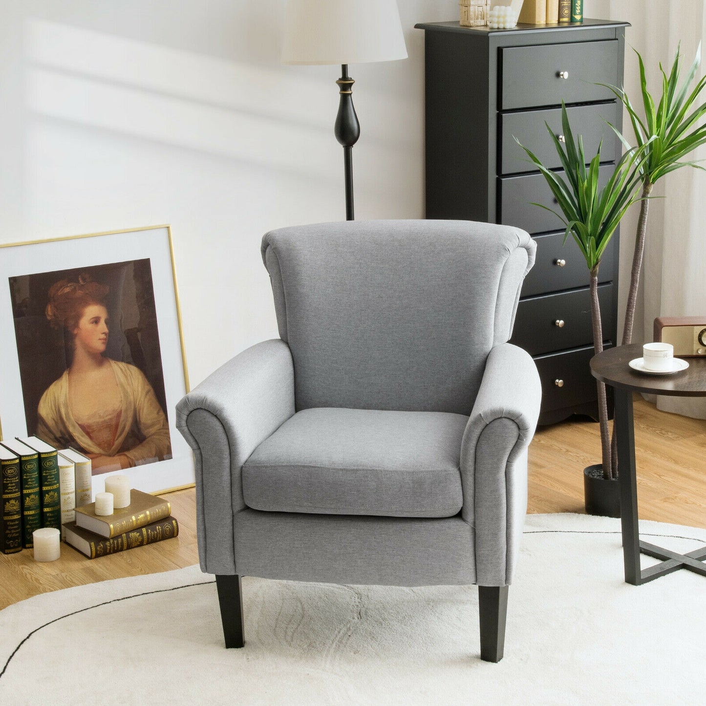 Upholstered Fabric Accent Chair with Adjustable Foot Pads-Dark Gray