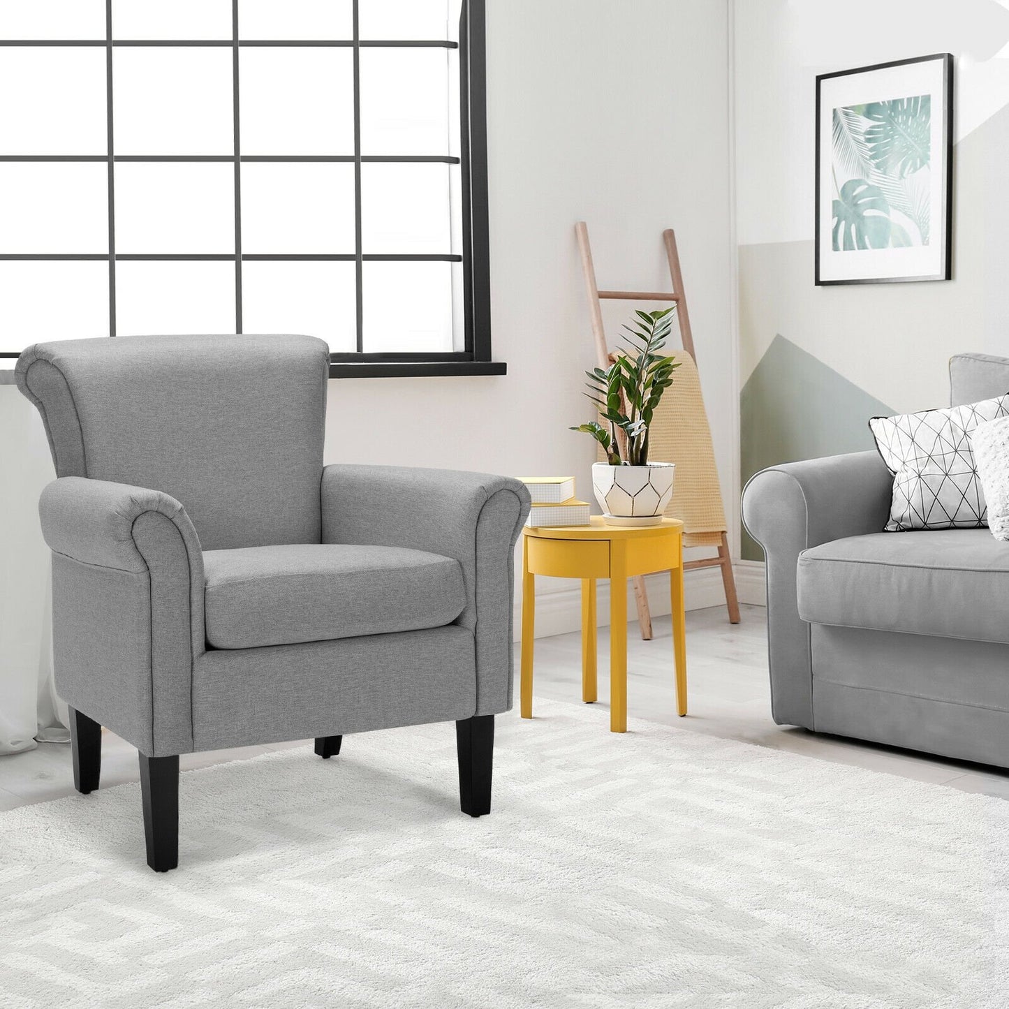 Upholstered Fabric Accent Chair with Adjustable Foot Pads-Dark Gray