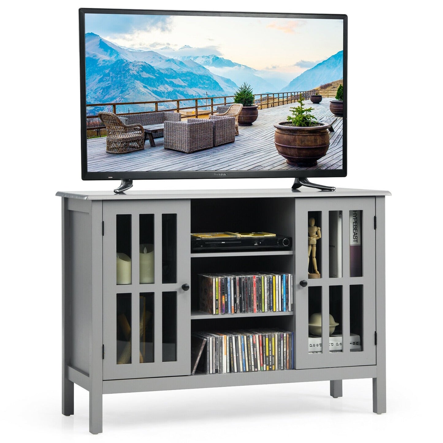 Wooden TV Stand Console Cabinet for 50 Inch TV-Brown