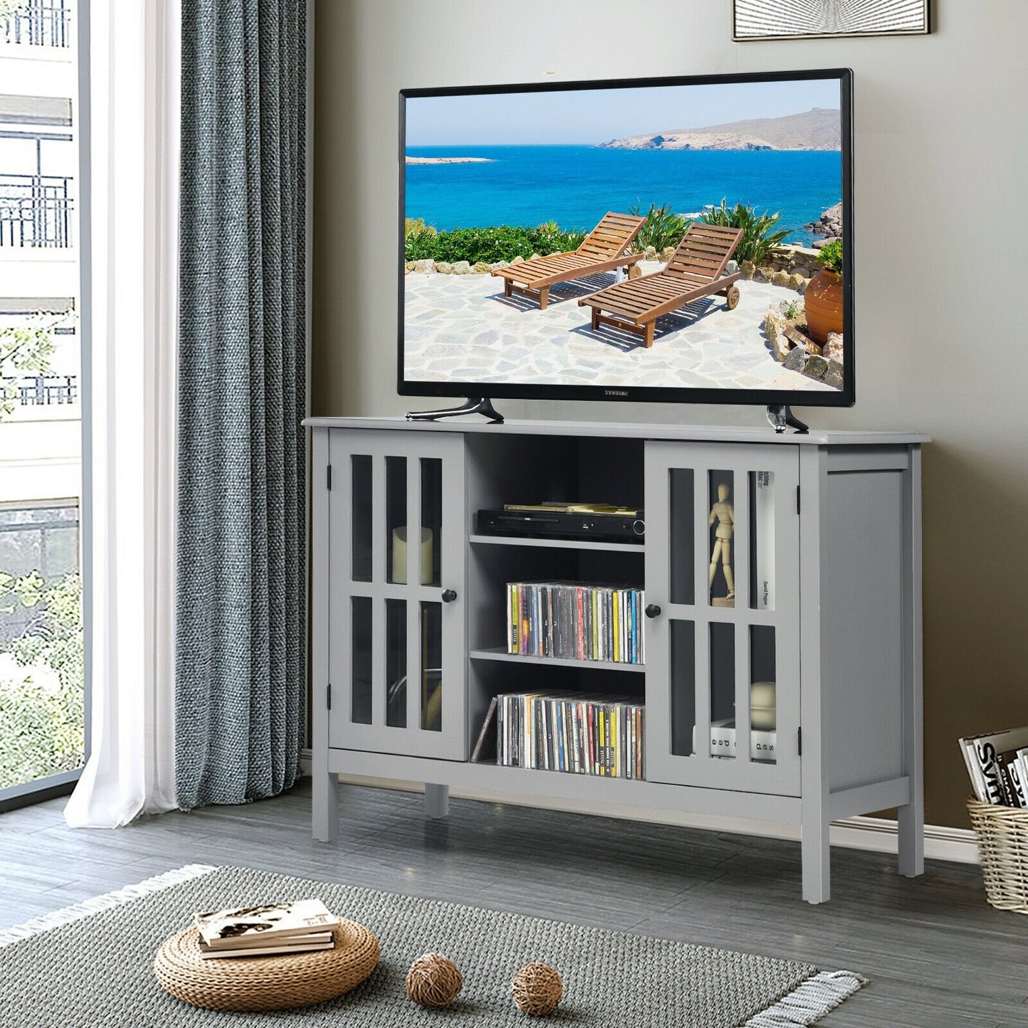 Wooden TV Stand Console Cabinet for 50 Inch TV-Brown