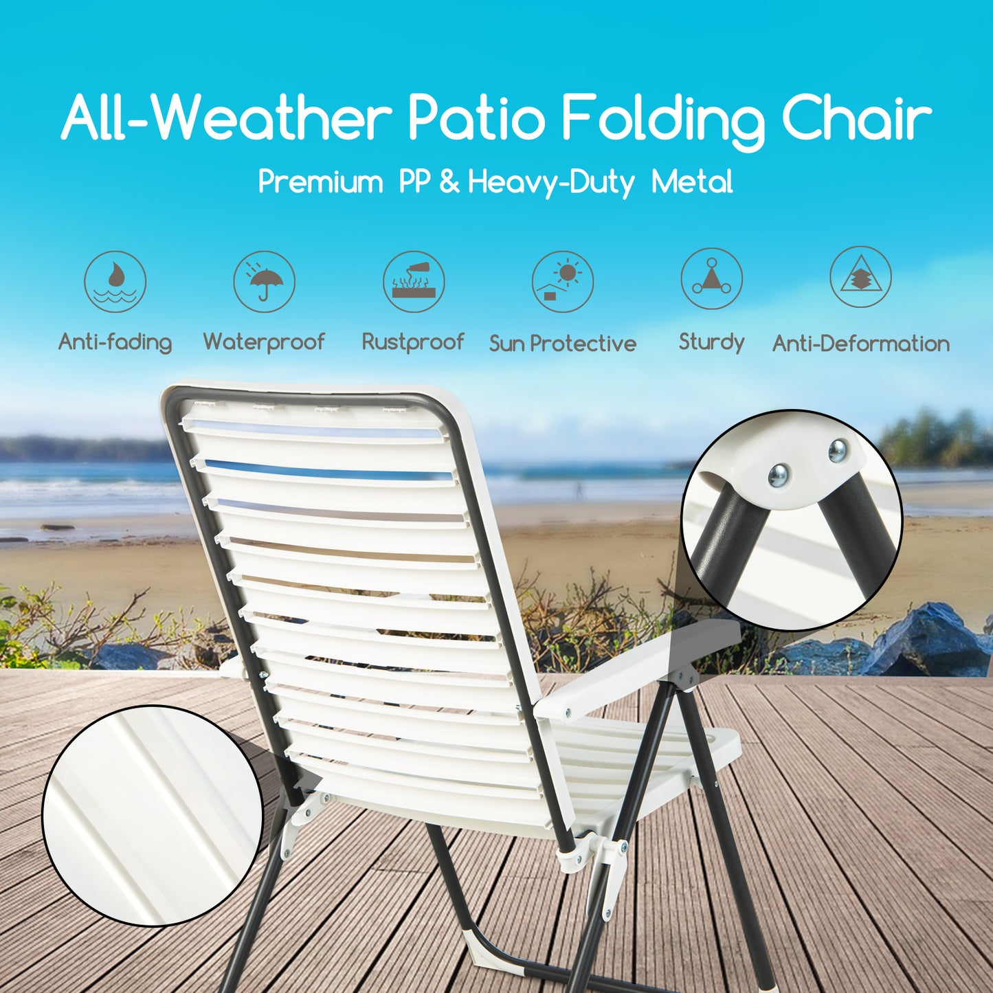 Folding Patio Chaise Lounger with 7-Level Backrest