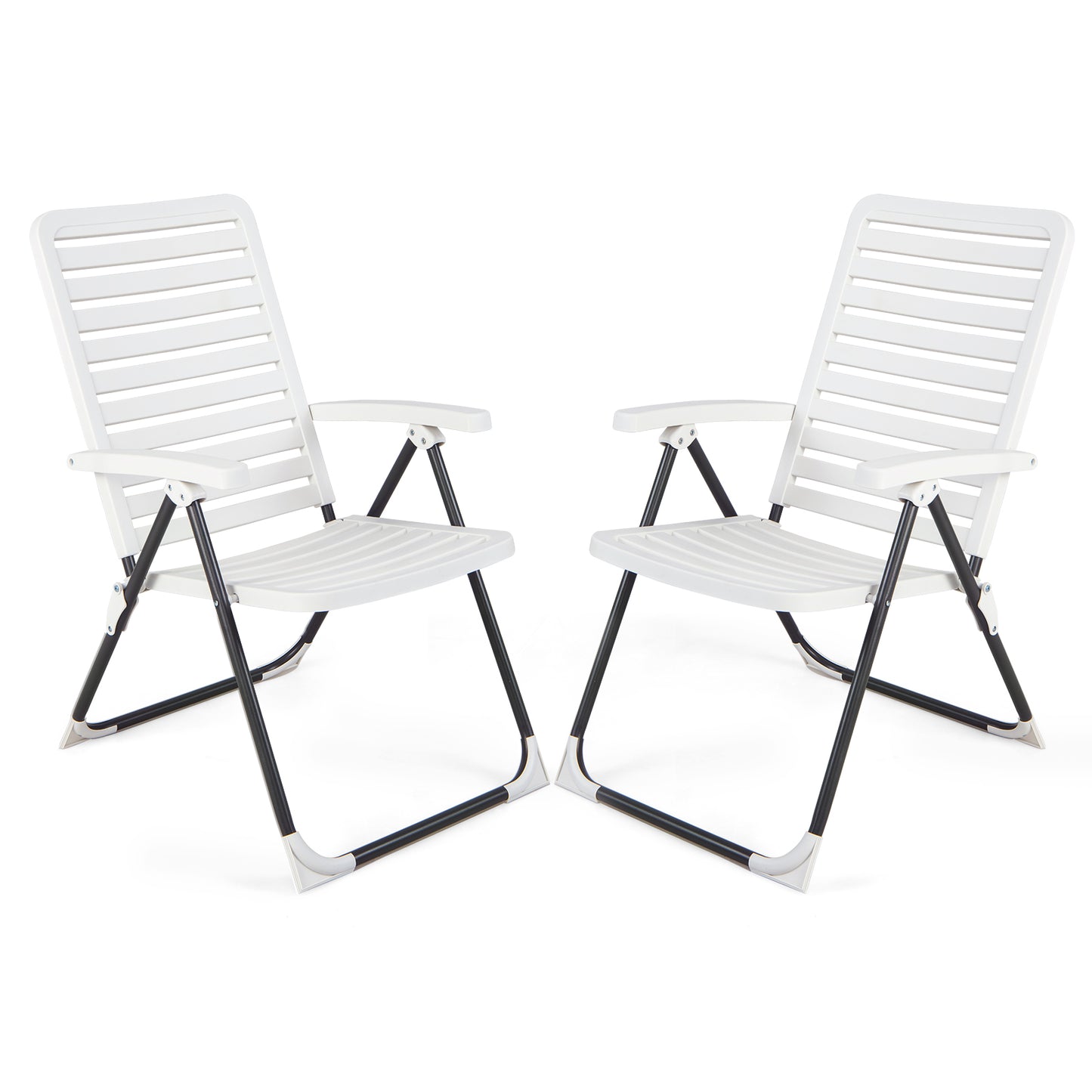 2 Pieces PP Folding Patio Chaise Lounger with 7-Level Backrest