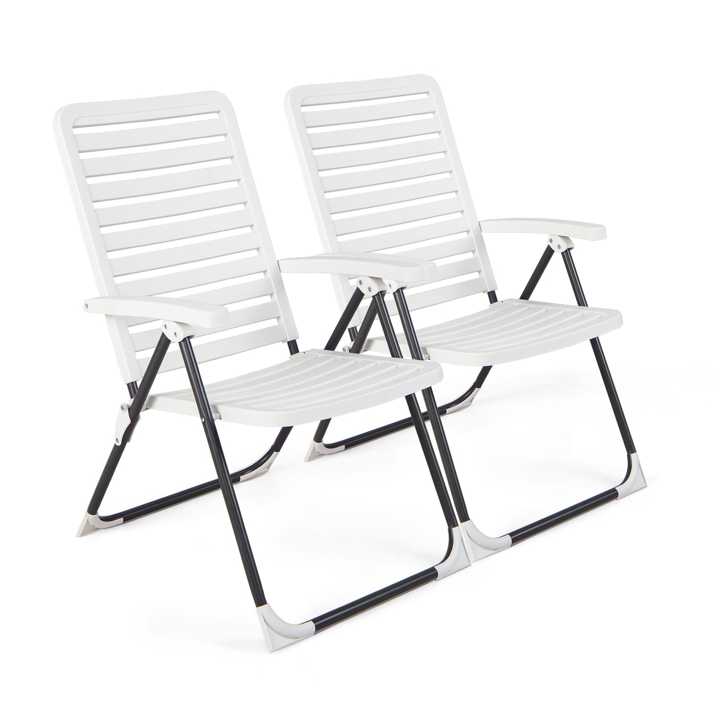 2 Pieces PP Folding Patio Chaise Lounger with 7-Level Backrest