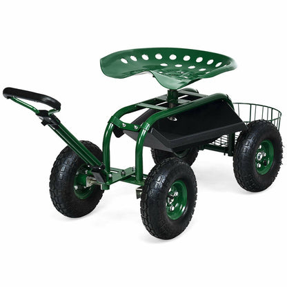 Heavy Duty Garden Cart with Tool Tray and 360 Swivel Seat-Blue