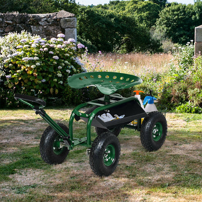 Heavy Duty Garden Cart with Tool Tray and 360 Swivel Seat-Blue