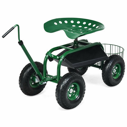 Extendable Handle Garden Cart Rolling Wagon Scooter-Blue
