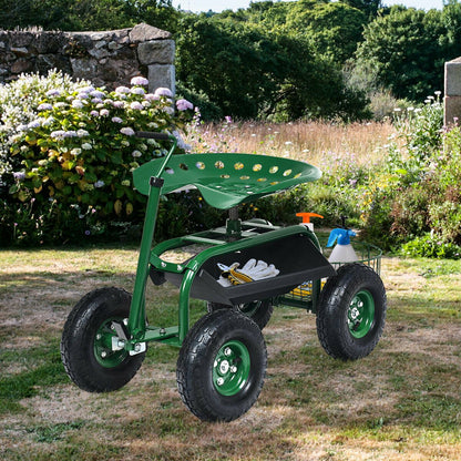 Extendable Handle Garden Cart Rolling Wagon Scooter-Blue