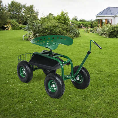 Extendable Handle Garden Cart Rolling Wagon Scooter-Blue