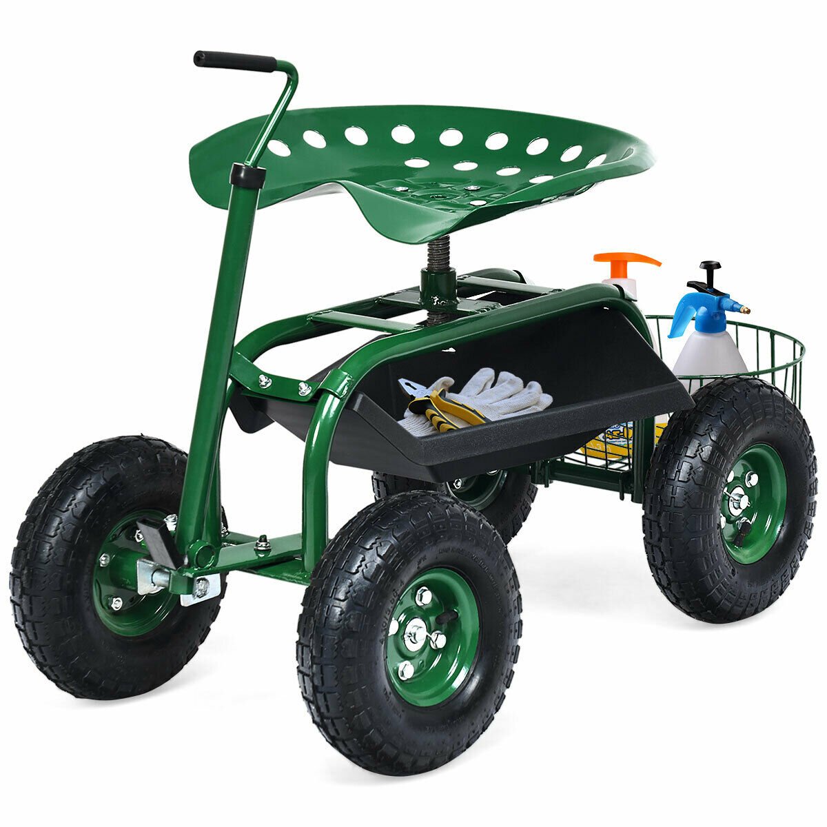 Extendable Handle Garden Cart Rolling Wagon Scooter-Blue