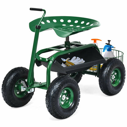 Extendable Handle Garden Cart Rolling Wagon Scooter-Blue