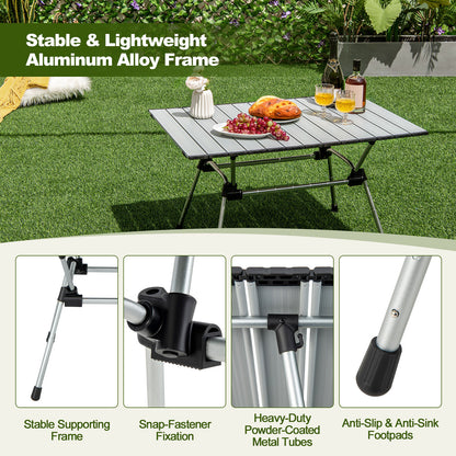 Folding Heavy-Duty Aluminum Camping Table with Carrying Bag-Silver