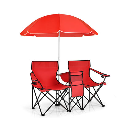 Portable Folding Picnic Double Chair With Umbrella-Black