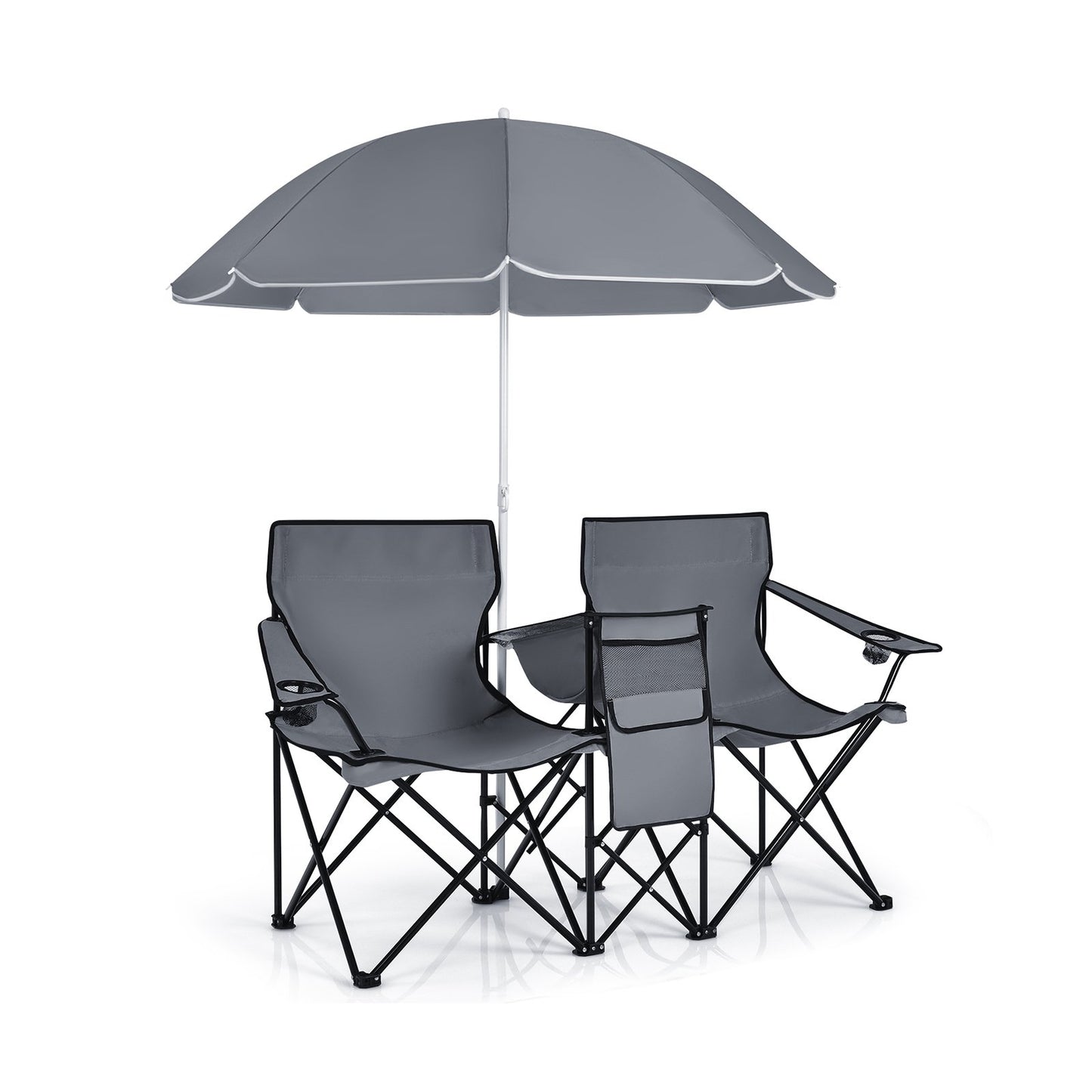 Portable Folding Picnic Double Chair With Umbrella-Black