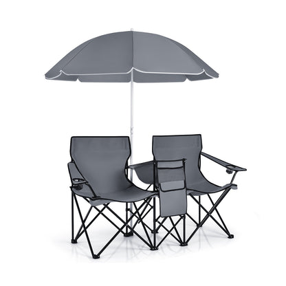 Portable Folding Picnic Double Chair With Umbrella-Black