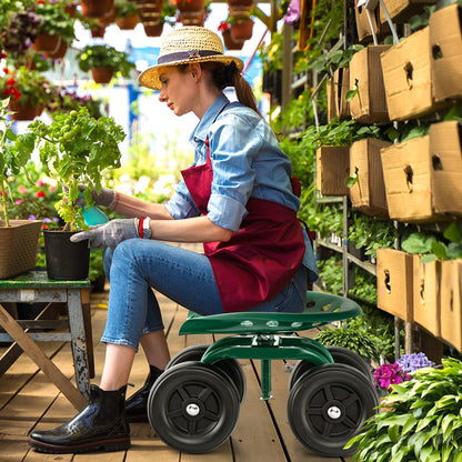 Garden Rolling Workseat with 360° Swivel Seat and Adjustable Height-Blue