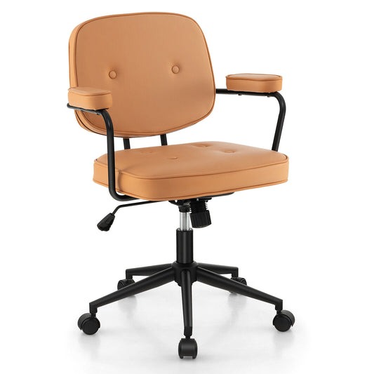 PU Leather Office Chair with Rocking Backrest and Ergonomic Armrest-Orange