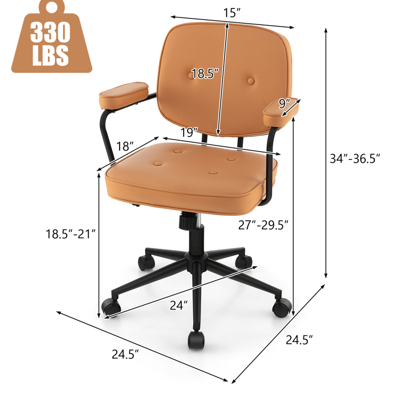 PU Leather Office Chair with Rocking Backrest and Ergonomic Armrest-Orange