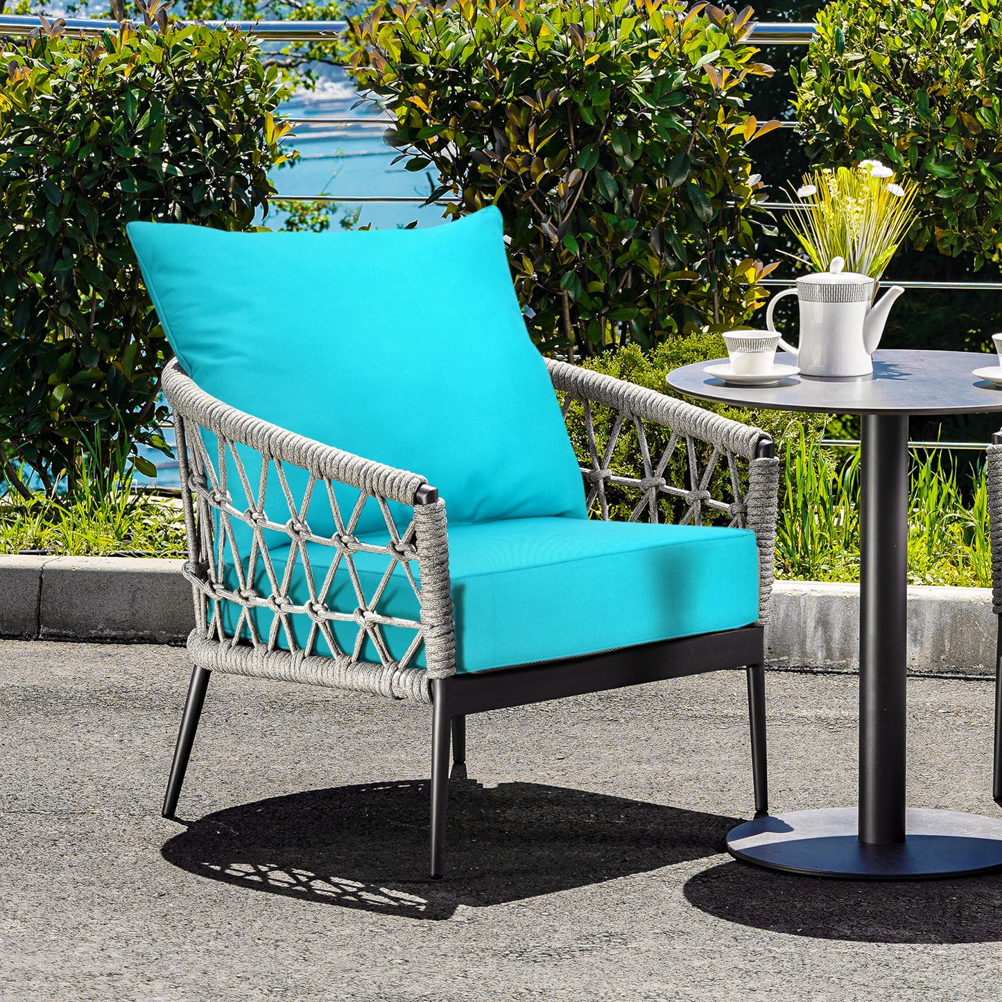 Deep Seat Chair Cushion Pads Set with Rope Belts for Indoor and Outdoor-Turquoise