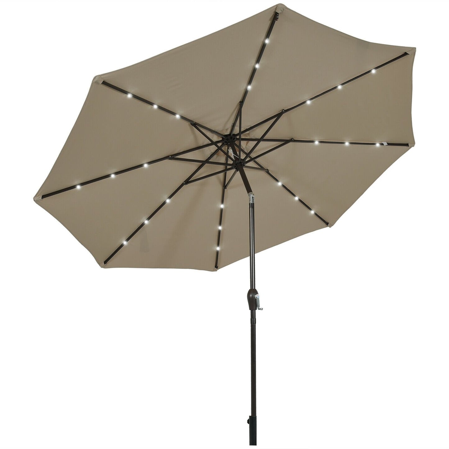 10' Solar LED Lighted Patio Market Umbrella Shade Tilt Adjustment Crank-Beige