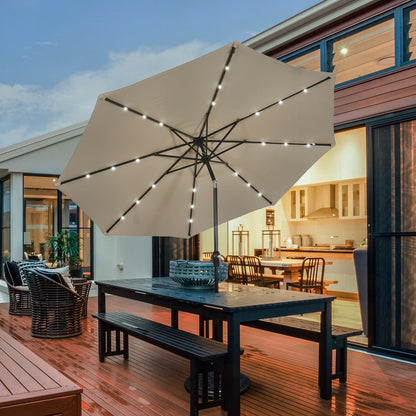 10' Solar LED Lighted Patio Market Umbrella Shade Tilt Adjustment Crank-Beige