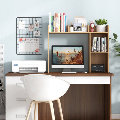 3-Tier Multipurpose Desk Bookshelf with 4 Shelves-Beige