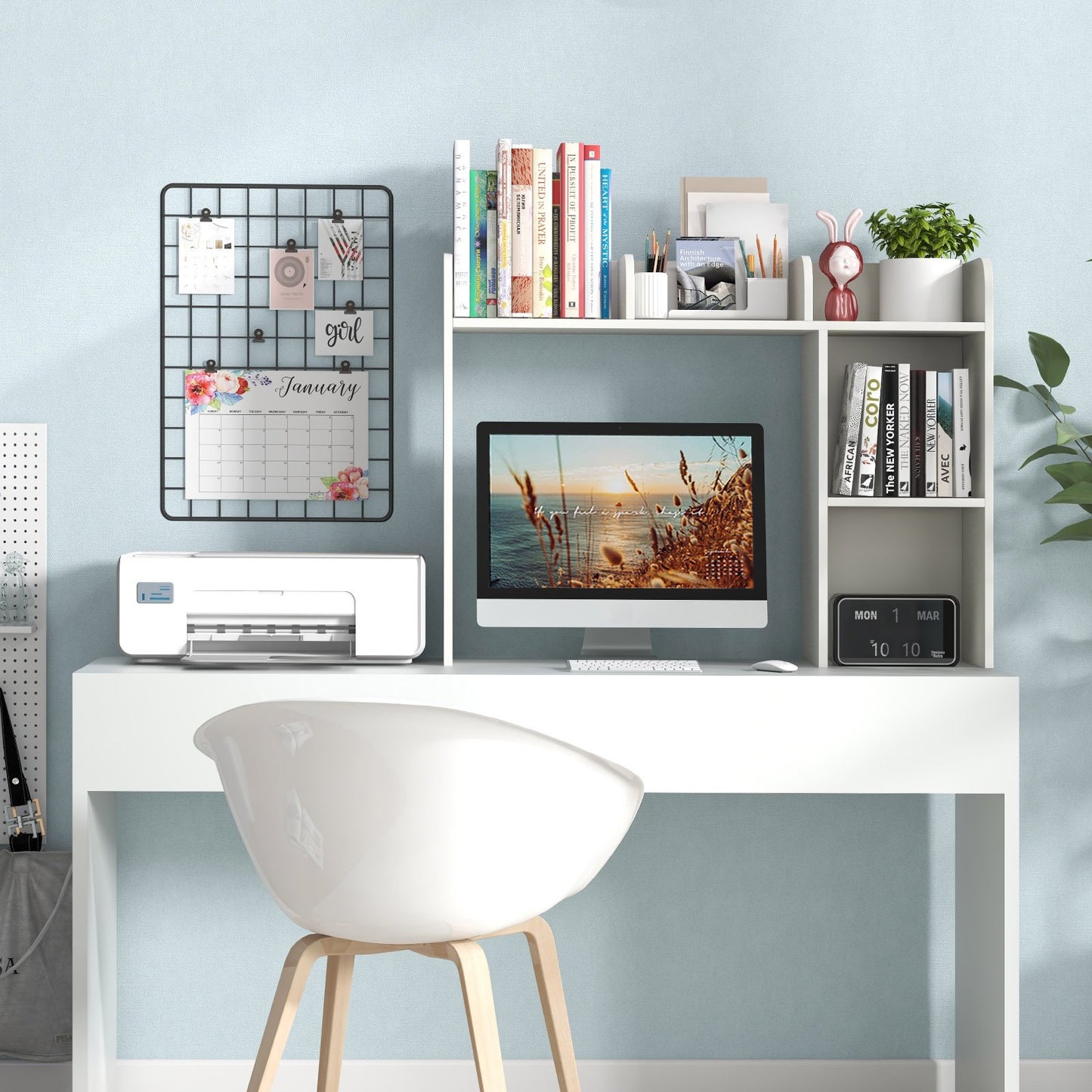 3-Tier Multipurpose Desk Bookshelf with 4 Shelves-Beige