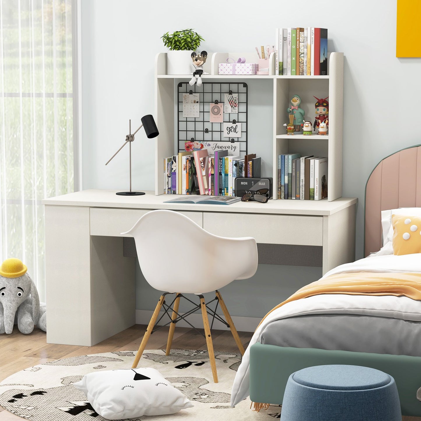 3-Tier Multipurpose Desk Bookshelf with 4 Shelves-Beige