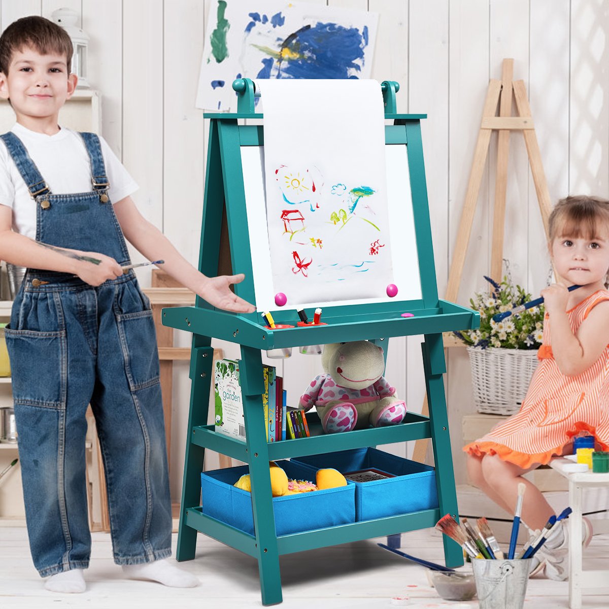 3 in 1 Double-Sided Storage Art Easel-Brown