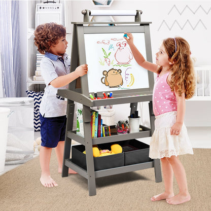 3 in 1 Double-Sided Storage Art Easel-Brown