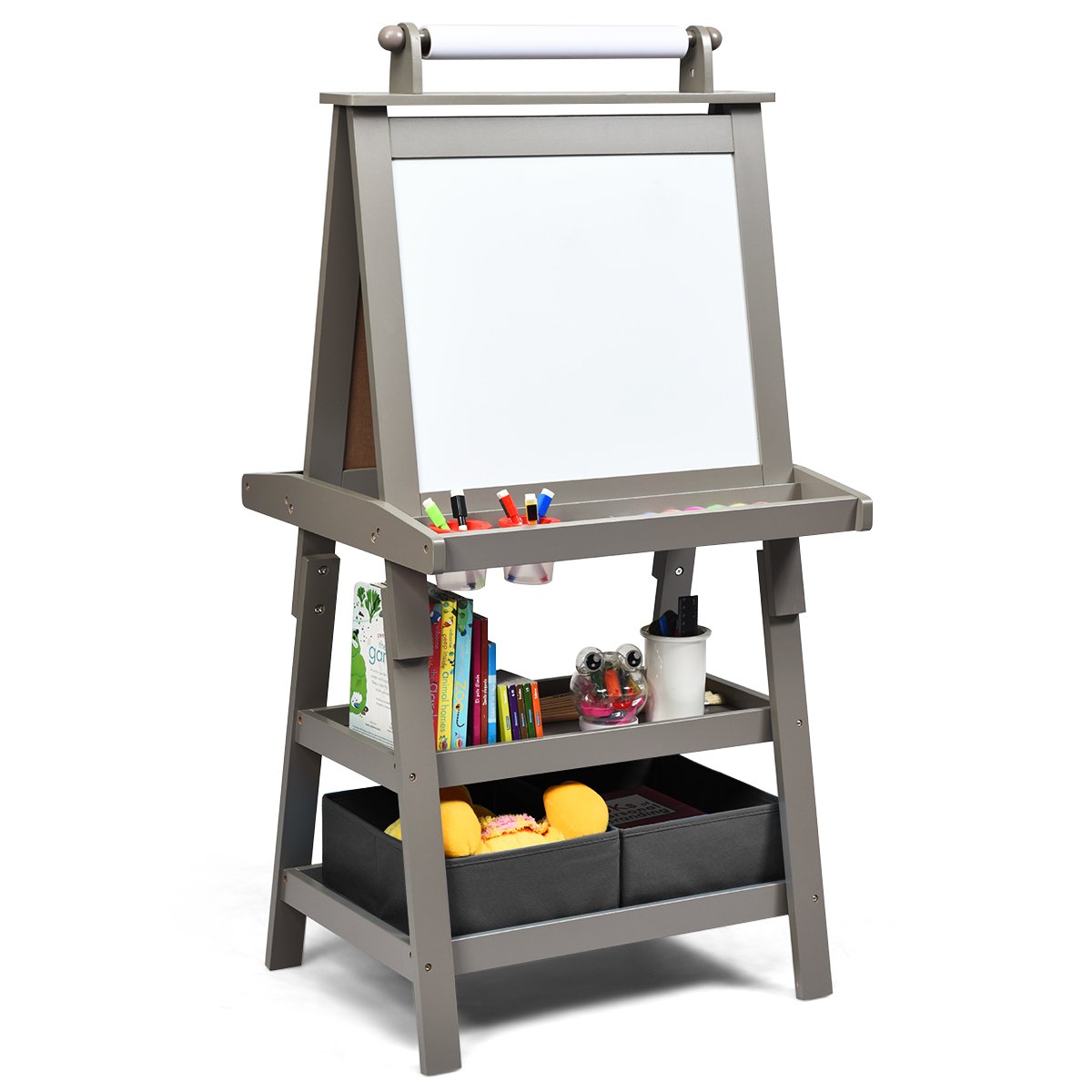 3 in 1 Double-Sided Storage Art Easel-Brown