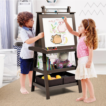 3 in 1 Double-Sided Storage Art Easel-Brown