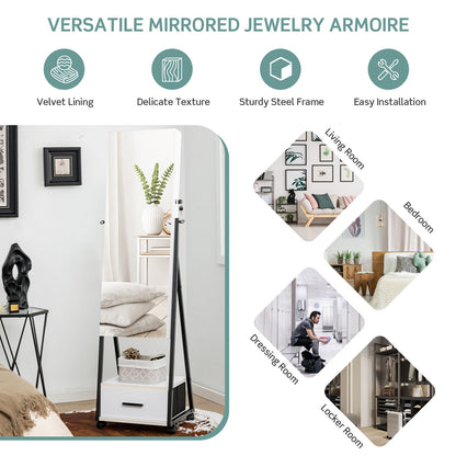 Jewelry Cabinet with Full-Length Mirror-White