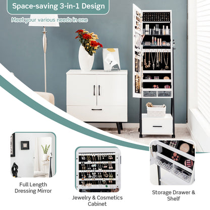 Jewelry Cabinet with Full-Length Mirror-White