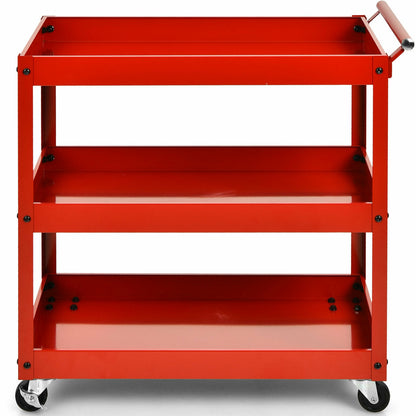 3-Tier Utility Cart Metal Mental Storage Service Trolley-Red