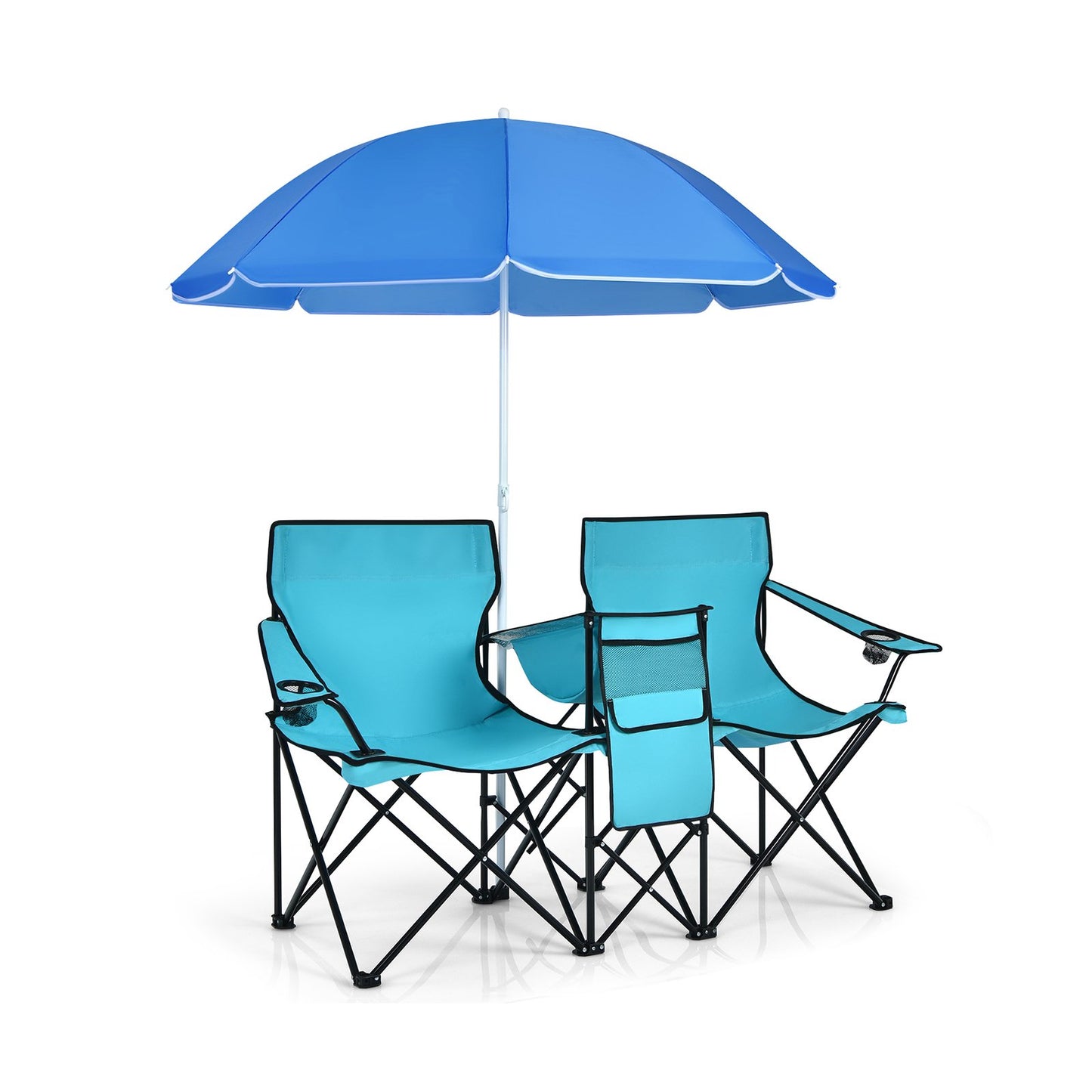 Portable Folding Picnic Double Chair With Umbrella-Black