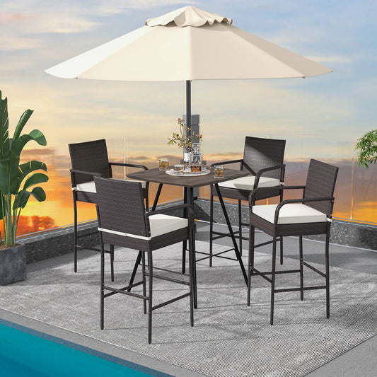 2/4 Pieces Outdoor PE Rattan Cushioned Barstool Set with Armrests-Set of 4